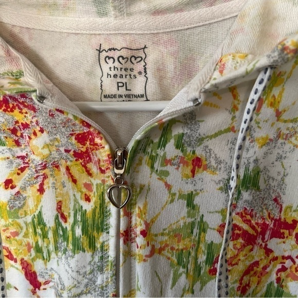 Three Hearts Floral Zip Up Hooded Sweatshirt Size PL New No Tags. Colorful - Picture 3 of 6
